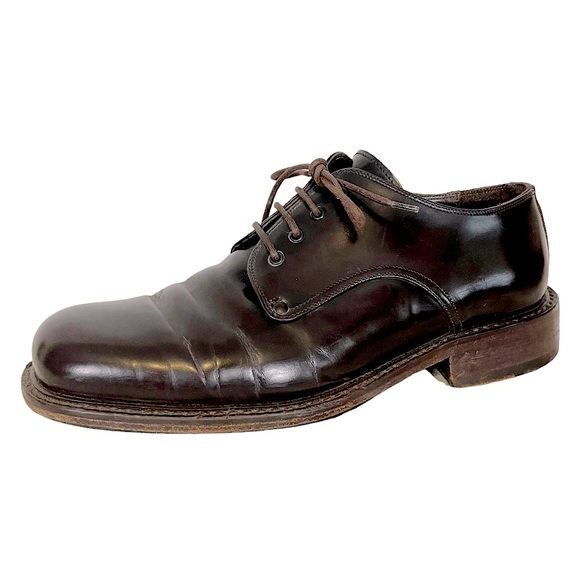 TO BOOT NEW YORK Dark Brown Patent Leather Chunky Lace Up Round Toe Derby Loafer - Picture 1 of 12